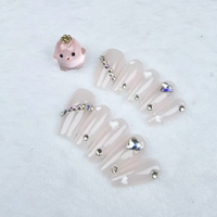 Uñas artificiales hechas a mano puras, diamantes de imitación de estilo simple de longitud media-larga, alta calidad y reutilizables