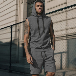 Conjunto de Sudadera sin Mangas para Hombre Temu, Negro, Felpa Francesa, Pantalones Cortos Deportivos Casuales, Ajuste Elástico, Ropa de Ocio DF-4952 - Product Image 6