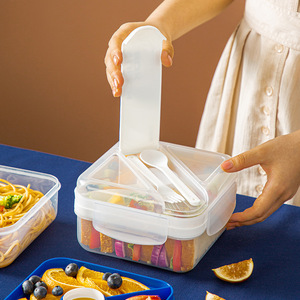 Boîte à sandwich en plastique pour l'école Boîte à lunch verrouillable 1400ml Conteneur à salade de voyage <span class=keywords><strong>hermétique</strong></span> avec cuillère et fourchette - Product Image 4
