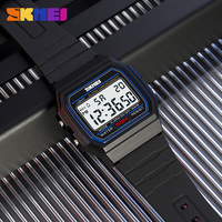 SKMEI 2042 jam tangan Digital kotak ramping, arloji elektronik Stopwatch gaya Retro Vintage Ultra tipis ringan
