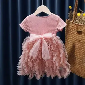 Vestido de bebê de princesa com fio e saia de bolo elegante, novo para meninas, vestido de verão