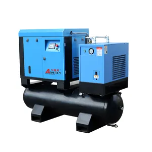 Compressor de ar industrial de baixo nível de ruído, parafuso de velocidade fixa, 7.5kW, 10Hp, 10Bar, com tanque de ar e filtros, secador