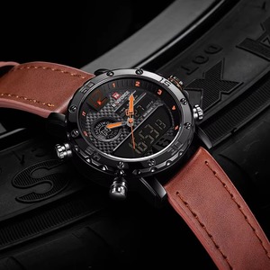 Montre à quartz à double affichage Drioshipping avec logo personnalisé, affichage LED en cuir, montre-bracelet pour homme, montre de business - Product Image 5