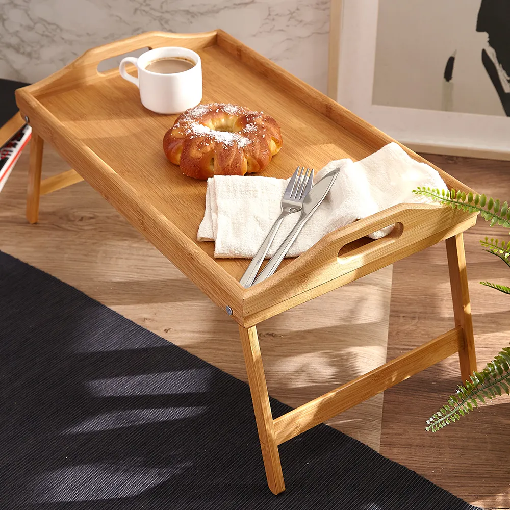 Wholesale Bamboo Bed Tray Table with Folding Legs Portable Foldable Serving Laptop Breakfast in Bed Tray