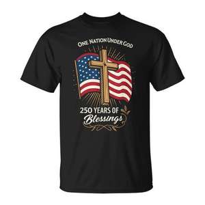 T-shirt Christian Usa, 250 ans de bénédictions, design de drapeau avec croix, « une nation sous le nom de Dieu » - Product Image 1
