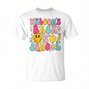 Camiseta de bienvenida de regreso a la escuela, manga corta, cuello redondo, unisex, diseño retro para niños - Product Image 2