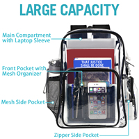 Sac à dos transparent résistant et bon marché avec serrure, adapté aux ordinateurs portables de 15,6 pouces, grand sac à dos imperméable pour femmes et hommes