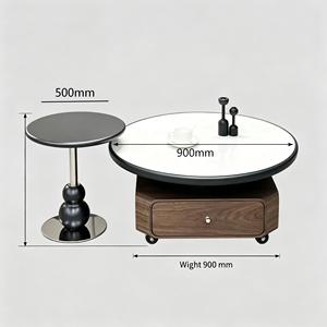 Modern Farmhouse Wooden Movable Coffee <b>Table</b> Set Round with Glass Top for Living Room Light Luxury High-<b>end</b> and <b>Storage</b> - Product Image 4