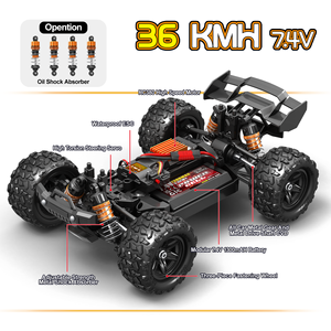 Nouveautés <span class=keywords><strong>1</strong></span>/<span class=keywords><strong>18</strong></span> 4WD Monster Truck tout-terrain haute vitesse jusqu'à 36 km/h <span class=keywords><strong>Voiture</strong></span> télécommandée 2.4G Jouets pour garçons avec amortisseurs métalliques - Product Image 4