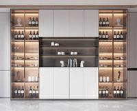 Meuble à vin moderne en verre sur mesure avec panneau en bois, vitrine et rangement écologiques pour la maison