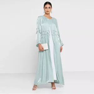 Womens Islamic Clothes Elegant Kimono Abaya New S Muslim Cardigan Modest Manufacturers Style Long Sleeve Satin Jubah Polyester