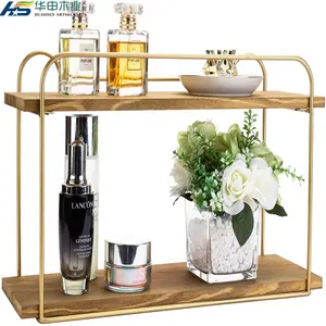 2-layer wooden and metal brass bathroom vanity rack storage bag wooden rack and add temperament to your home or office