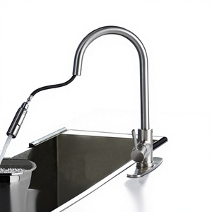 Robinet de cuisine et de salle de bain transfrontalier en nickel brossé, luxe léger, avec cartouche céramique, extractible, chaud/froid, télescopique et rotatif - Product Image 1