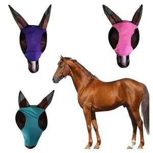หน้ากากม้าหลากสีระบายอากาศได้ดีผ้าถัก + ตาข่ายกันยุงสำหรับขี่ม้าอุปกรณ์ขี่ม้า