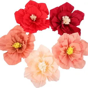 厂家供应便宜粉色红色手工节日派对装饰人造花玫瑰DIY绉纸花