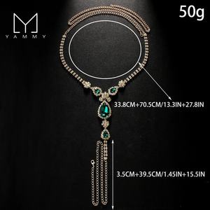 Venta caliente gota de agua verde diamante ropa interior cadena Sexy Rhinestone cuerpo cadena moda accesorio cuerpo cadena - Product Image 5