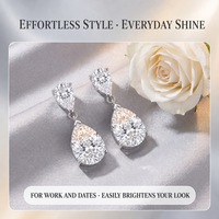 Boucles d'oreilles créoles Huggie en moissanite poire pour femme, design à deux pierres, couleur D, VVS, argent S925 avec placage or 18 carats ou platine, cadeau