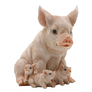 動物の置物レジンガーデンシッティング豚ファミリー等身大グラスファイバー豚像 - Product Image 3