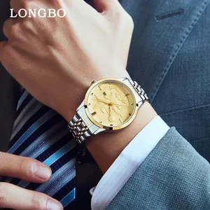 Jam tangan LONGBO 80820 pria, arloji Stainless Steel tampilan tanggal bercahaya, bahan Quartz Jepang kalender