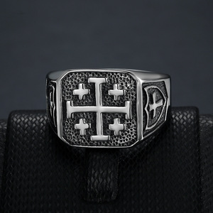 Cincin Salib <span class=keywords><strong>Gothic</strong></span> & <span class=keywords><strong>Punk</strong></span> Klasik <span class=keywords><strong>Retro</strong></span> Anti Keringat Hipoalergenik dari Baja Tahan Karat untuk Pria - Product Image 2