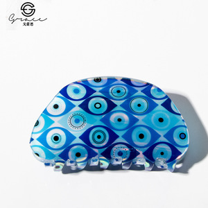 Serie azul Accesorios para los ojos del cabello Clips de garra impresos PVC Estilo francés colorido Versión Coreana de gama alta Creativo elegante - Product Image 6