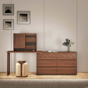 Soft Upholstered Seat <strong>with</strong> Walnut Wood Base Frame, Dressing <strong>Chair</strong>, Combined <strong>with</strong> Dressing Table a Simple Low-<strong>back</strong> Design. - Product Image 2