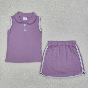 Ensemble de jupe-short de tennis d'été pour petite fille, chemise polo sans manches à col Peter Pan et jupe-short assortie, tenue 2 pièces - Product Image 2