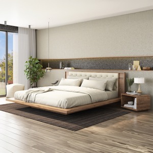 Diseños de <span class=keywords><strong>cama</strong></span> de cuero de madera tapizados modernos con todos los tamaños, muebles de dormitorio interior, <span class=keywords><strong>cama</strong></span> de plataforma de madera con mesita de noche - Product Image 1