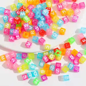 1400pcs 5 Color Cube Alphabet Beads Bracelet Letter Beads for Bracelets  Making with 1 Roll 50M Crystal String Cord for Jewelry Making(6mm) 5colors A