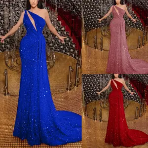 2023 Женская одежда, облегающее длинное платье с блестками, вечерние платья без бретелек, женское элегантное вечернее платье золотистого цвета