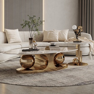 <span class=keywords><strong>Table</strong></span> <span class=keywords><strong>Basse</strong></span> Créative de Designer Luxe <span class=keywords><strong>Moderne</strong></span> Simple en Acier Inoxydable et Plateau en Roche pour Petits Espaces - Product Image 4