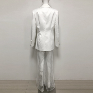 Ensemble de blazer blanc élégant, blazer à double boutonnage, <span class=keywords><strong>pantalon</strong></span> en dentelle transparente, ensemble de costume formel pour les événements du soir, les mariages, les galas - Product Image 3