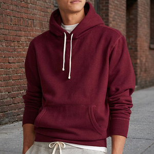 Sweat-shirt à capuche bordeaux pour homme, 100% coton molletonné, coupe classique, couleur unie, vêtement décontracté pour l'automne - Product Image 2