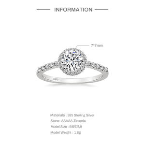 CANNERS925スターリングシルバーリング1.25カラットラウンドハローCZエンゲージリング女性用プロミスリング - Product Image 2