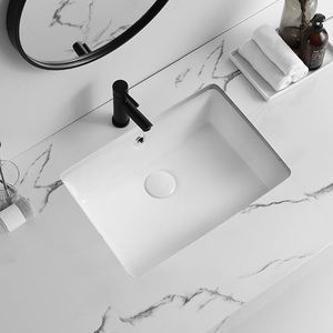 Lavabo cerámico cuadrado empotrado de superficie sólida para baño, para mueble bajo encimera - Product Image 3