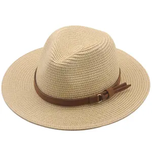 Chapéu palha dobrável fedora, chapéu feminino praia verão