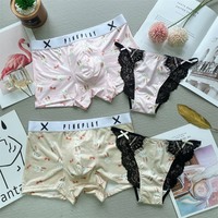 Ensemble de sous-vêtements assortis pour couple, caleçons pour homme et string pour femme avec imprimé lapin, rouge, cadeau du Nouvel An lunaire