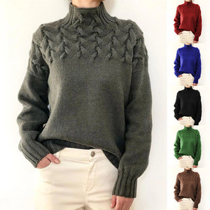 Wholesale Korean Style Vintage Twisted <strong>Turtleneck</strong> Sweater Top for <strong>Women</strong> Soft Waxy Knit <strong>Jumper</strong> Autumn Winter Lazy Short Design - Product Image 2