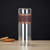 Tasse à thé à double paroi en verre borosilicate résistant à la chaleur, effet bois, pour infuser le thé, portable pour le bureau