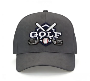 หมวกเบสบอลปักลาย Golf 2D แบบ 6 แผง ทรง Unisex สีเทา หมวกกีฬาลำลอง ดีไซน์โลโก้ด้านหน้า - Product Image 1