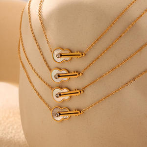 Collier minimaliste à la mode plaqué or 18 carats avec zircon et diamant, coquille, acier inoxydable anti-ternissement, pendentif guitare <span class=keywords><strong>violon</strong></span> - Product Image 4