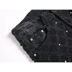 Vaqueros de hombre con bordado de diamantes, corte bootcut, desgastados, rasgados, elásticos, ajustados y acampanados - Product Image 4