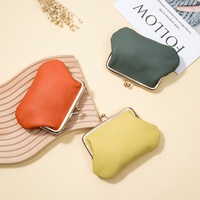 Tas Clutch Fashion Unisex Kulit Asli Penutup Logam Model Pendek Dompet Kecil Kapasitas Besar Dompet Koin Eropa