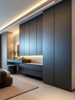 Armoire intégrée moderne mate tout-en-un avec bureau, bibliothèque et éclairage LED pour chambre principale – Système de placard sur mesure