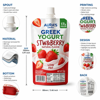 Hoge barrière sapzak met tuit, op maat gemaakte aquarel fruitprint, 150g 200g 500g, verpakking voor vloeibare yoghurt en dranken