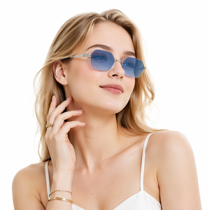 Nouvelles lunettes <span class=keywords><strong>de</strong></span> soleil rectangulaires fines en métal pour femmes, verres dégradés roses, protection UV400, mode unisexe, logo personnalisé, plage - Product Image 2