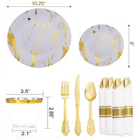 Assiettes jetables à rayures Tong Shou, 175 pièces, en plastique PS rigide, style moderne et minimaliste, verres à vin estampés or