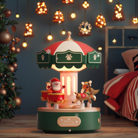 Boîte à musique automatique avec carrousel, lumière LED nocturne intérieure, interrupteur à bouton, abat-jour blanc - Cadeau de Noël pour la décoration de la chambre d'enfant