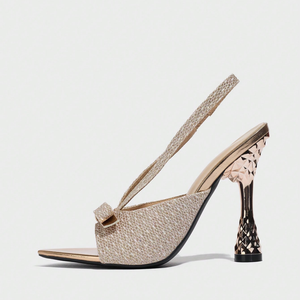 2025 New Arrival Women's Summer Elegant <strong>Sparkly</strong> Bow Button High <strong>Heel</strong> Slingbacks Pointed Toe Glitter <strong>Heels</strong> for Summer Occasions - Product Image 3