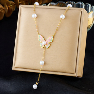 Butterfly Pearl <b>Long</b> Tassel <b>Necklace</b> For Women Imitation Pearl Jewelry Gift - Product Image 1